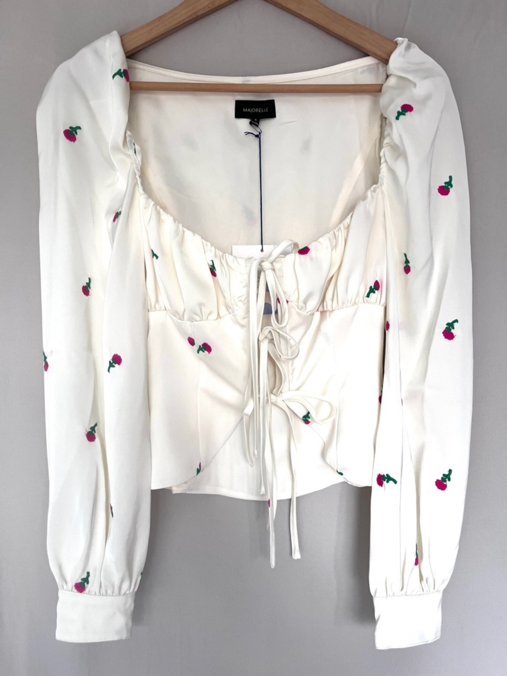 Majorelle Waldorf Top NWT XS Ivory Rose Embroidered Tie Front Corset Blouse